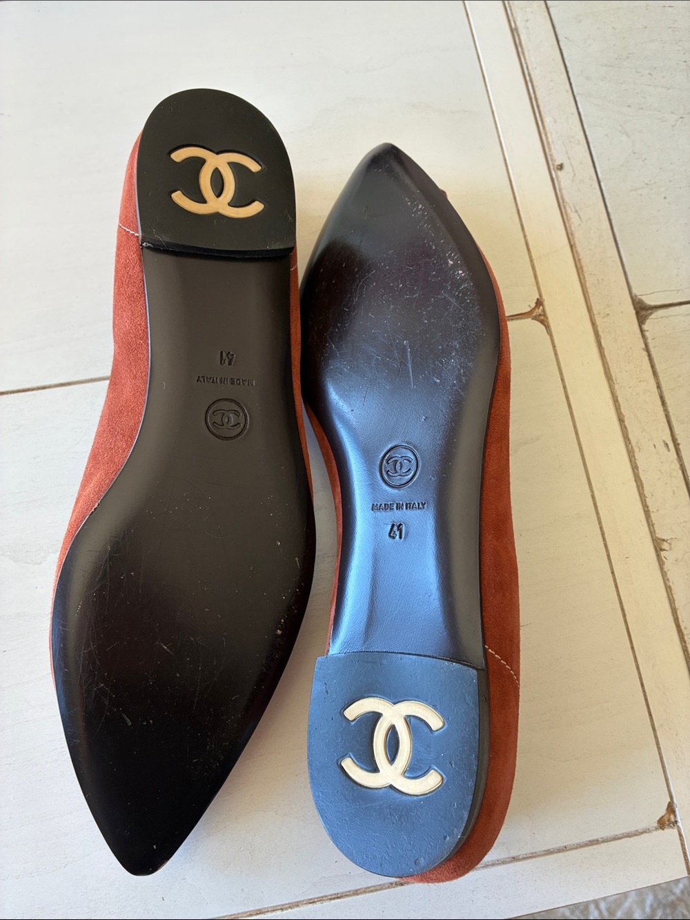 CHANEL Rust Suede Pointed-Toe Flats with Fringe Trim - Picture 4 of 4